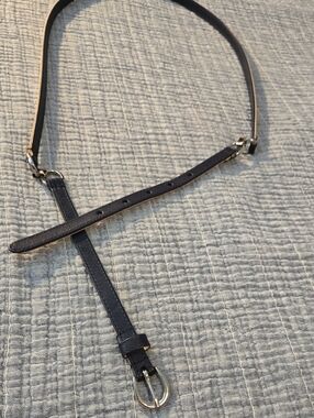 Talbots Navy BlueSkinny Leather Belt with Silver Buckle